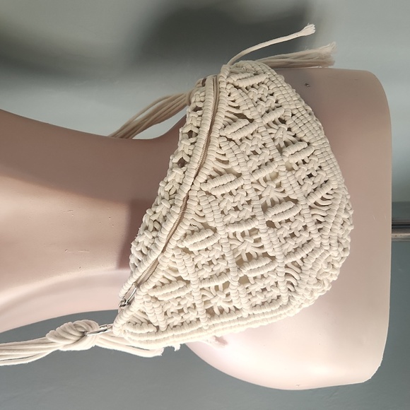Boho 70s Macrame Hand Bag Retro Unique Crossbody White - Picture 1 of 10